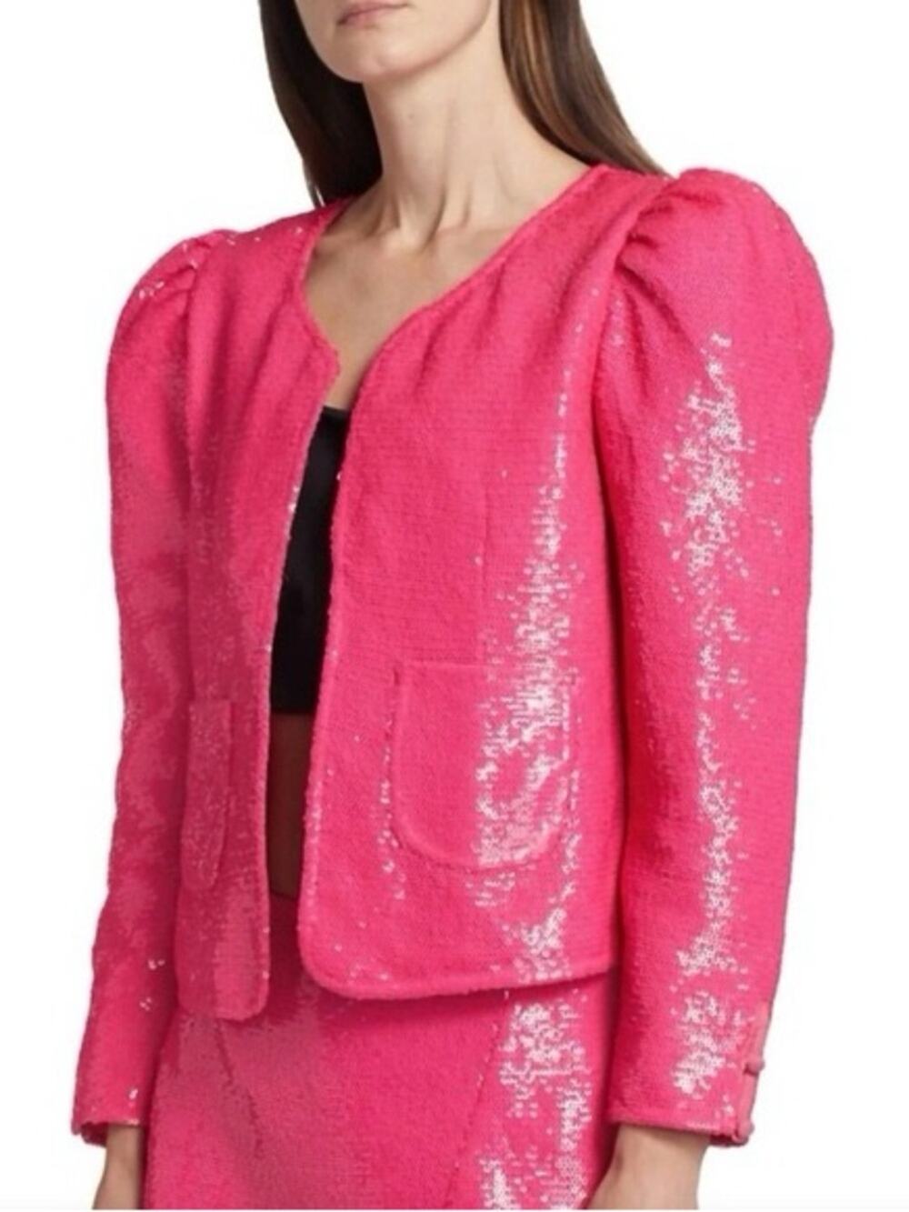 Love the Label Olivier Bright Pink Sequin Puff Sleeve Jacket Quilted Lining S